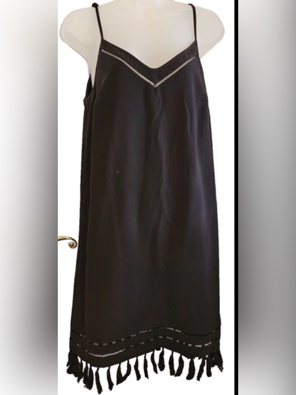 Gianni Bini Black Spaghetti Strap Dress with Fringe Hem